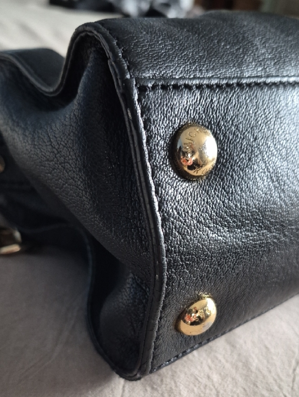 Michael Kors Black Leather Satchel with Gold-Tone Hardware - Picture 6 of 9